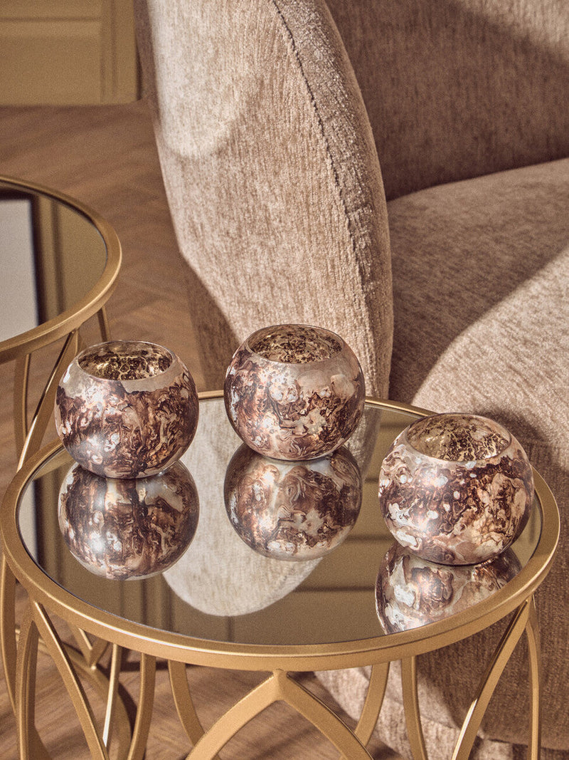 Set of 3 Brown Marble Effect Tealight Holders | Garan