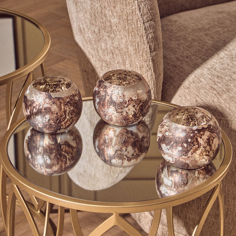 Set of 3 Brown Marble Effect Tealight Holders | Garan
