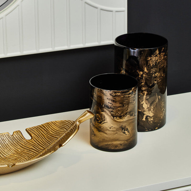 Black and Gold Marble Effect Large Candle Holder | Gaia
