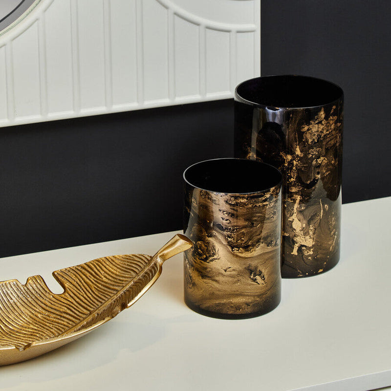 Black and Gold Marble Effect Small Candle Holder | Gaia