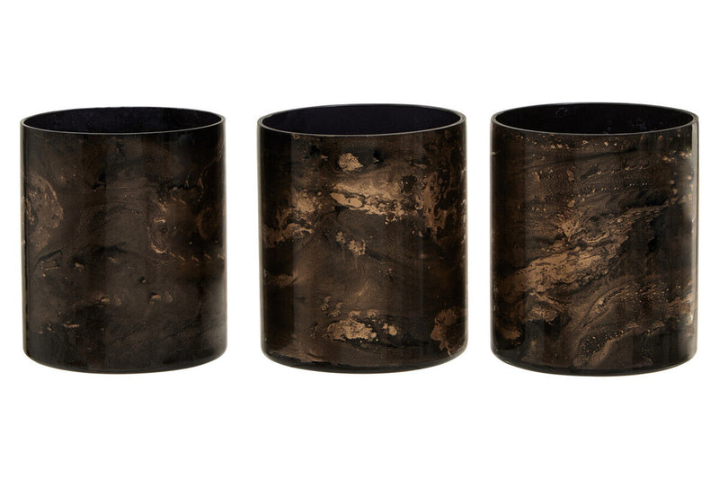 Set of 3 Black and Gold Tealight Holders | Gaia