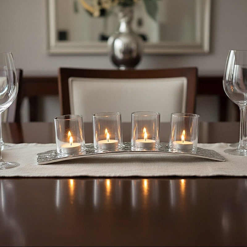 Curved 4 Tealight Holder in Silver | Akola