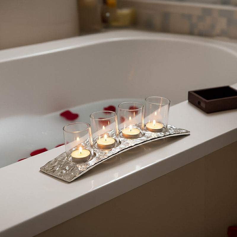 Curved 4 Tealight Holder in Silver | Akola
