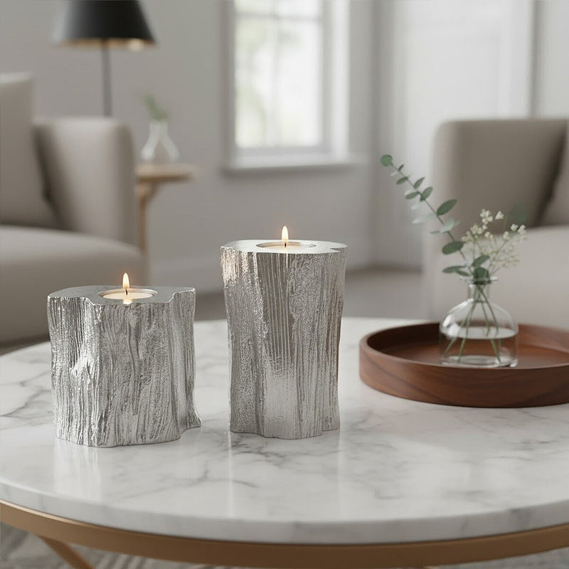 Set Of Two Silver Tealight Holders | Akola