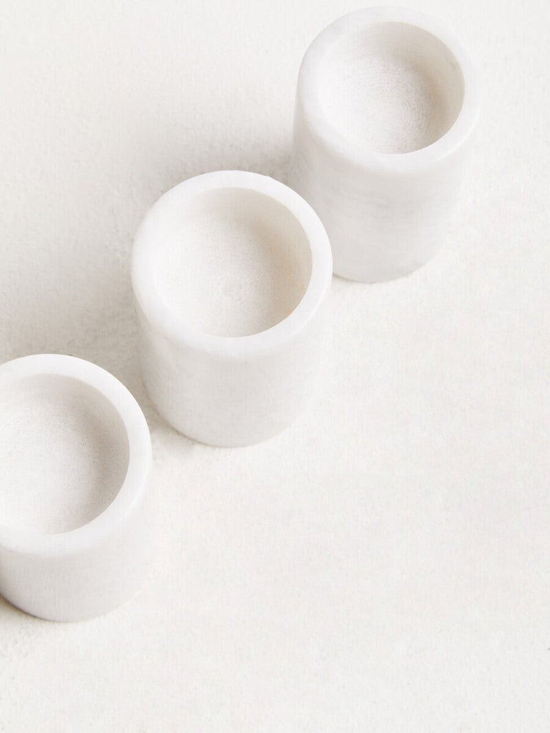 Set of Three White Marble Tealight Holders | Salmo