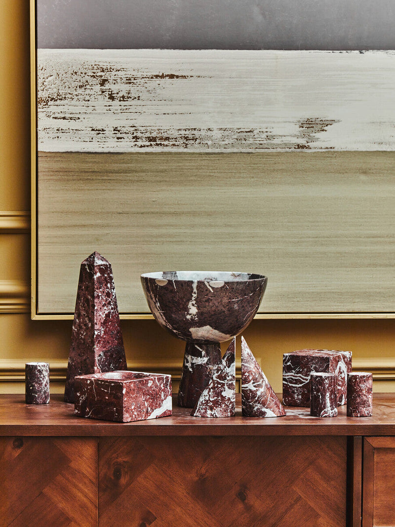 Set of Three Red Marble Tealight Holders | Salmo