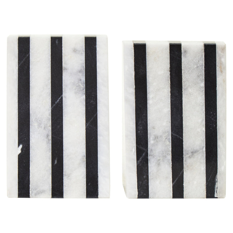 Set of Two Striped White Marble Bookends | Soma