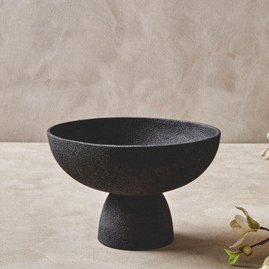Large Textured Black Pedestal Bowl | Deriva