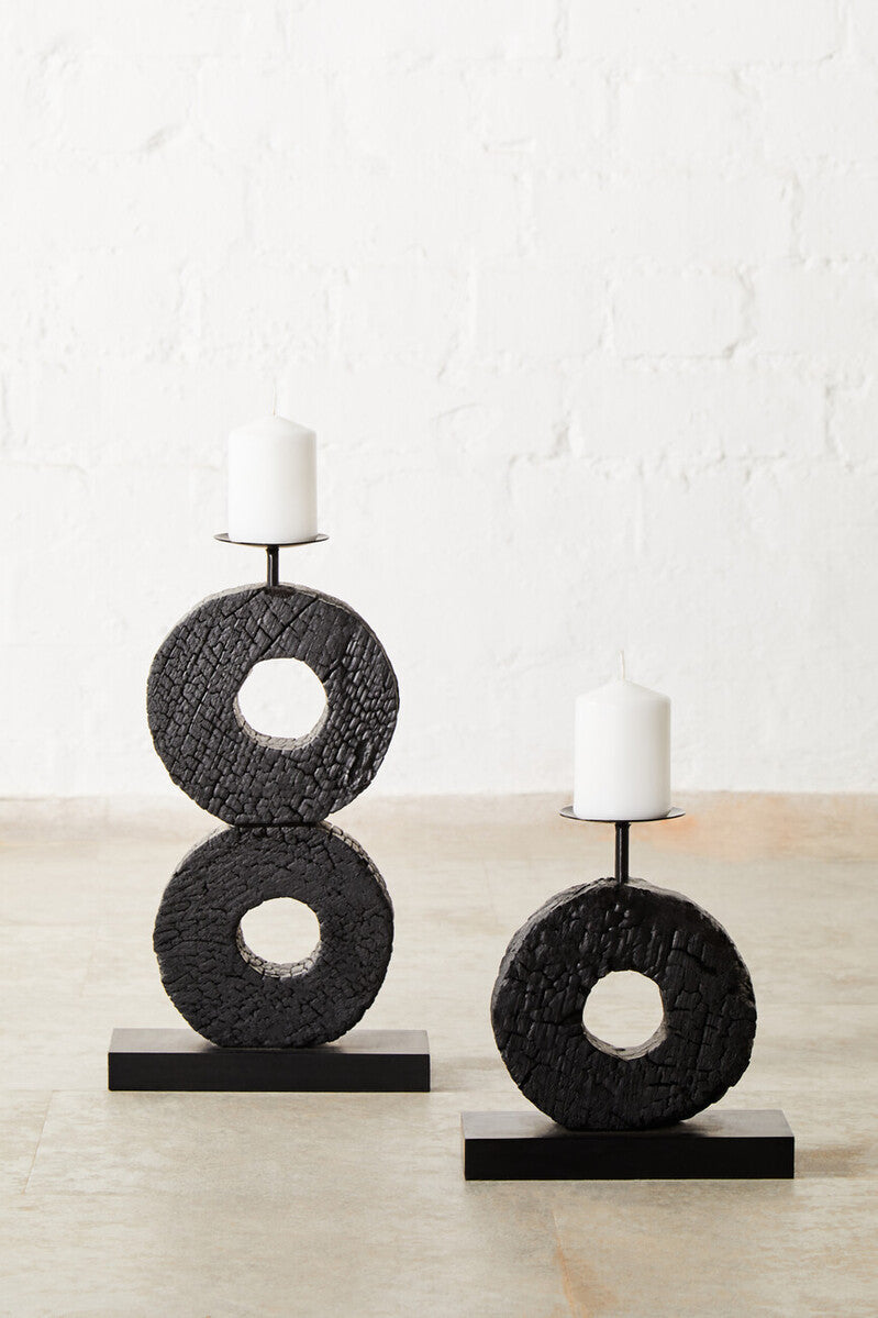 Small Charred Black Mango Wood Log Candle Holder | Fidel