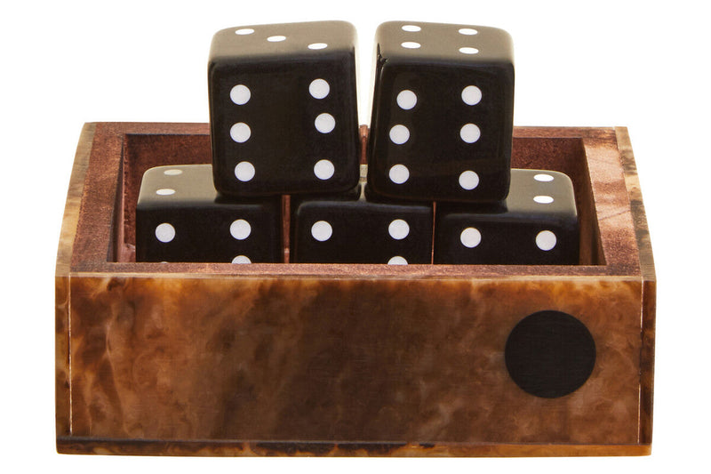 Brown and Black Finish Dice Box with Five Dice | Churchill Games