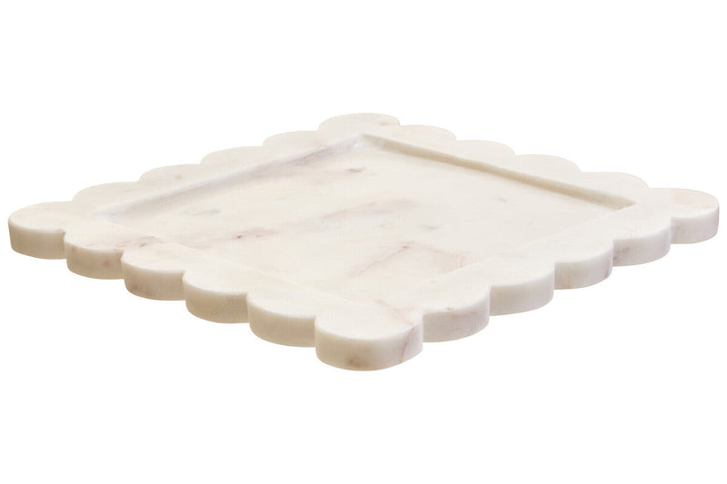 White Marble Square Large Tray with Scallop Edges | Savio