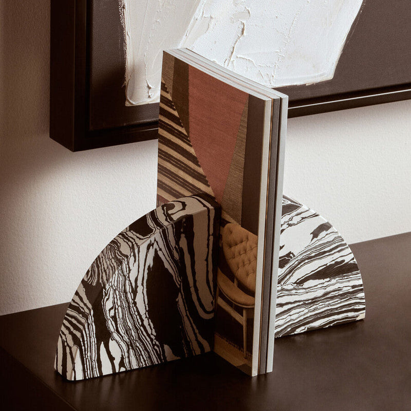Black and White Marble Set of Two Bookends | Helsa