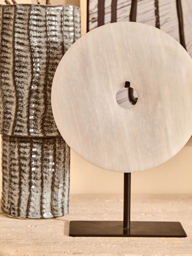 Large Round Dia 30cm Grey Marble Disc Sculpture | Zoro