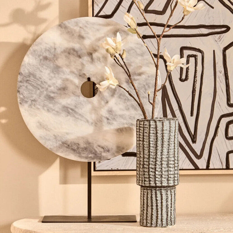 Extra Large Round Dia 35cm Grey Marble Disc Sculpture | Zoro