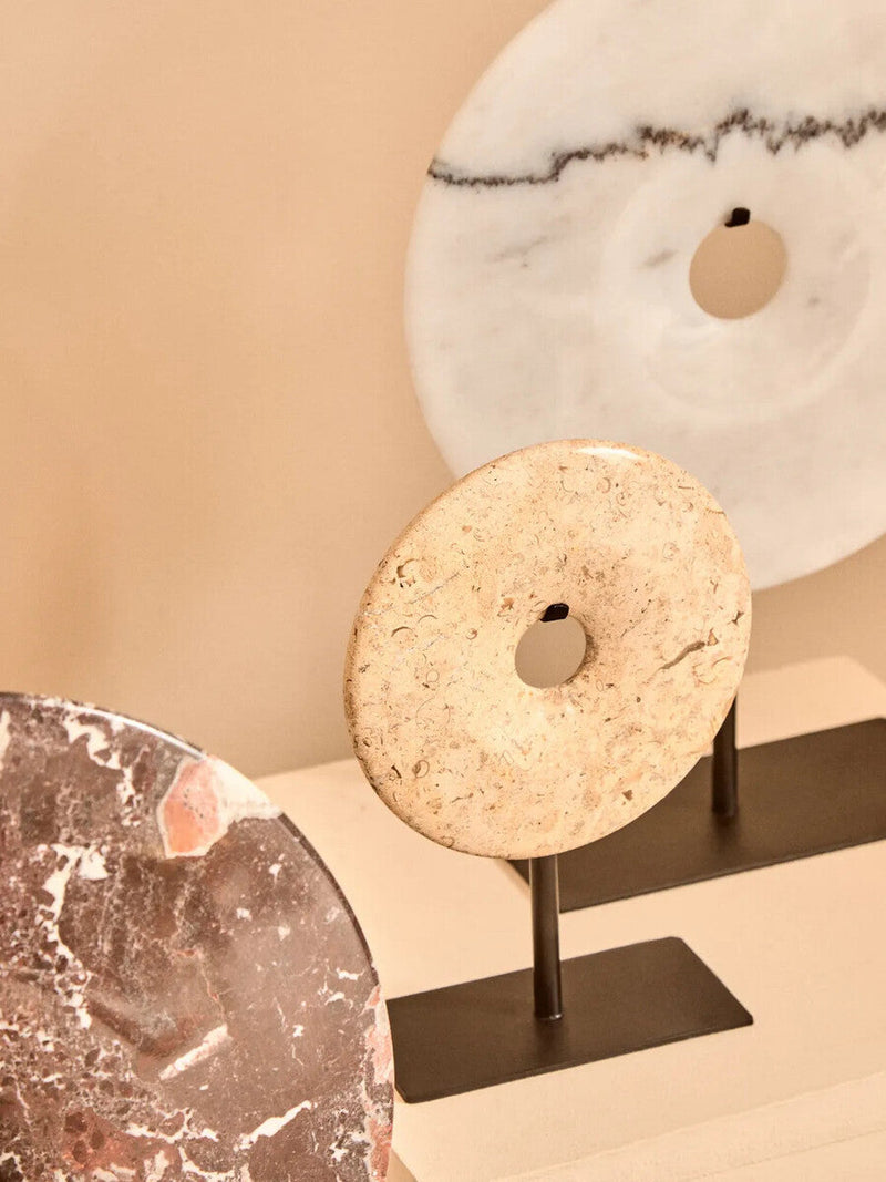 Extra Small Cream Marble Round Dia 15cm Disc Sculpture | Zoro