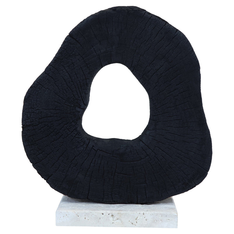 Black Mango Wood Sculpture with Travertine Base | Tibor