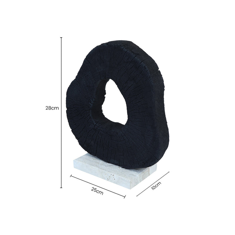 Black Mango Wood Sculpture with Travertine Base | Tibor
