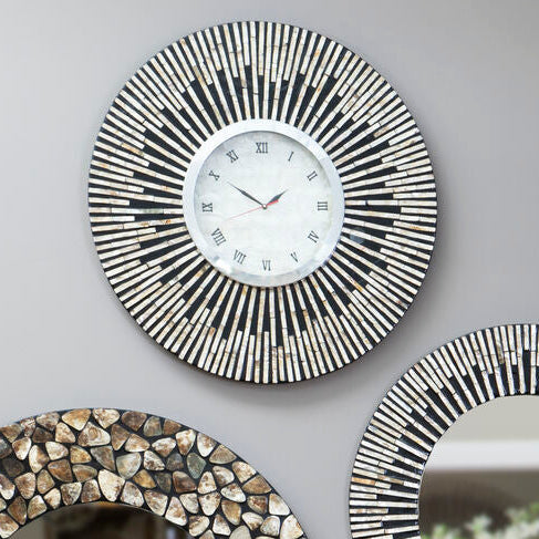 Palu 75cm Dia Black and Natural Shell Wall Clock