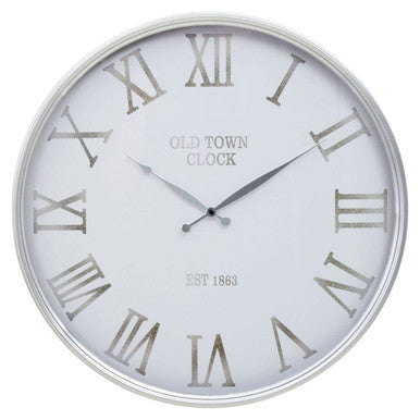Kent 60cm Dia White and Silver Wall Clock