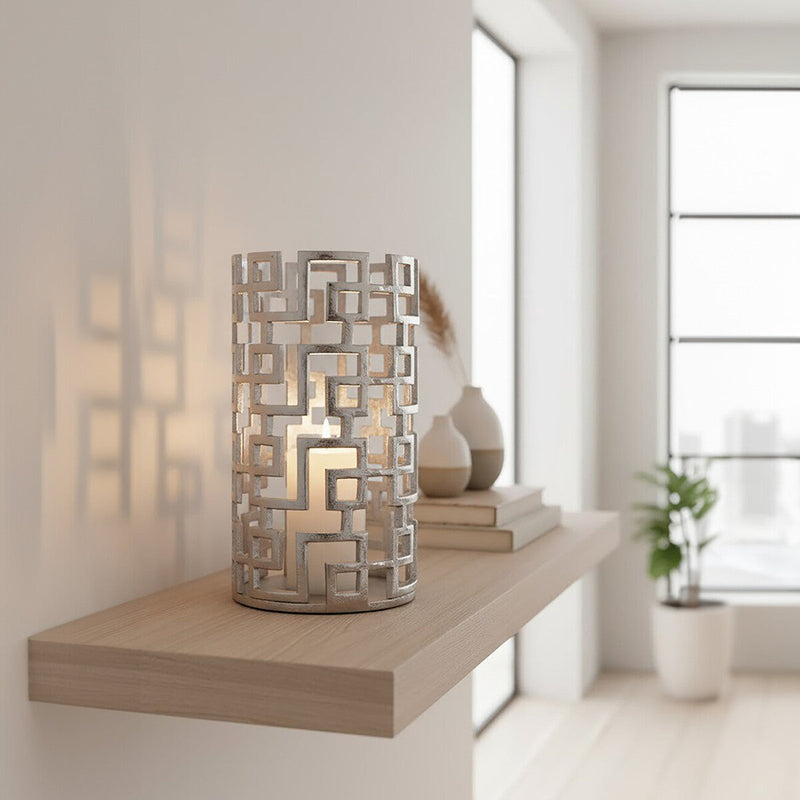 Large Candle Holder in Silver Finish | Delphi