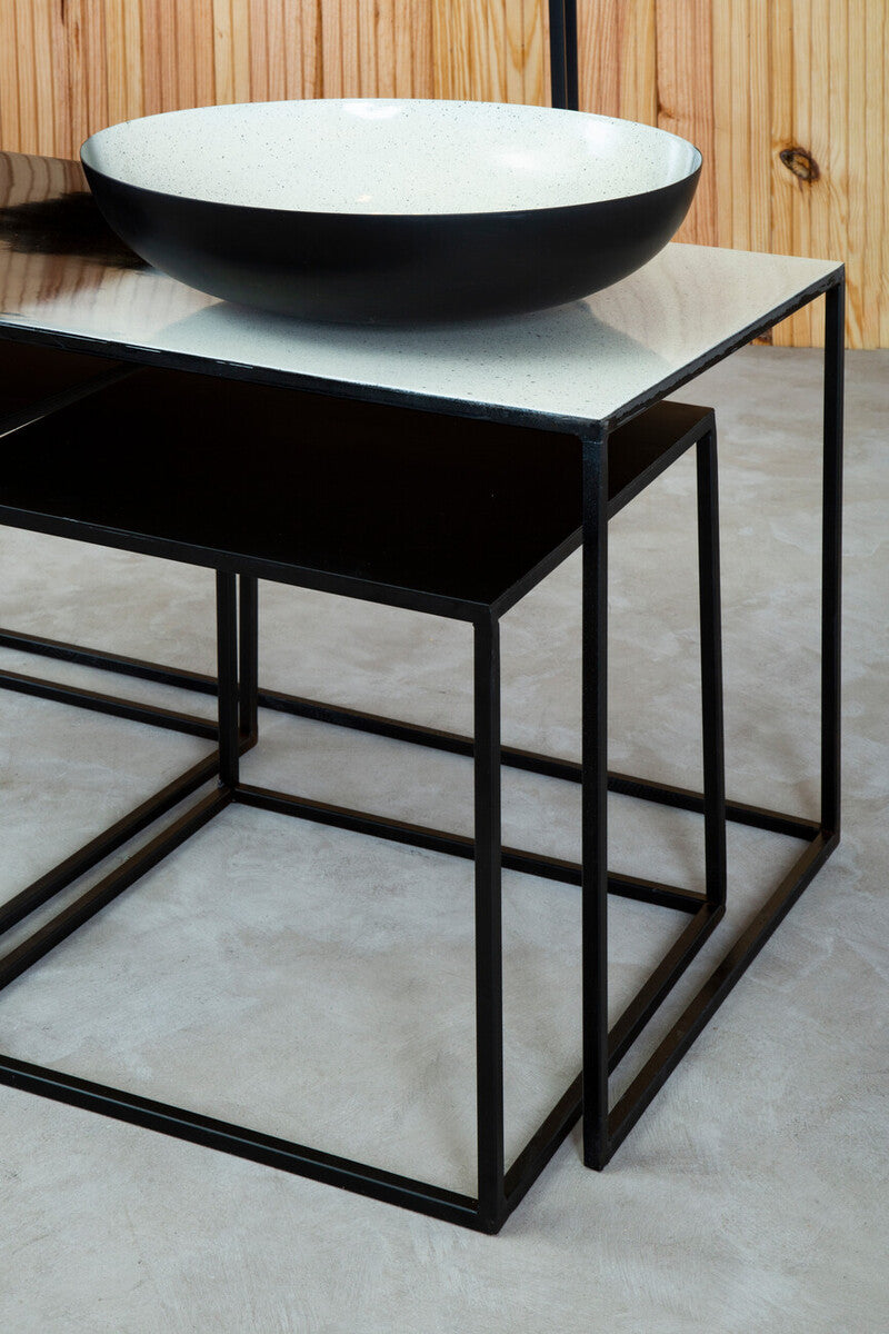 Three Piece Black and White Ombre Coffee Table Set with Slim Metal Frame | Ramus