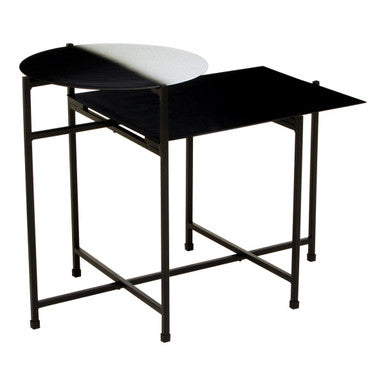 Black and White Ombre Metal Two-Tier Side Table with Circular Top and Rectangular Shelf, Ramus