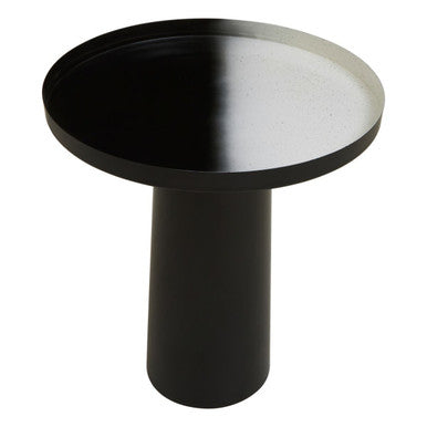 Black and White Round Metal Top Side Table with Black Pedestal Base | Ramus