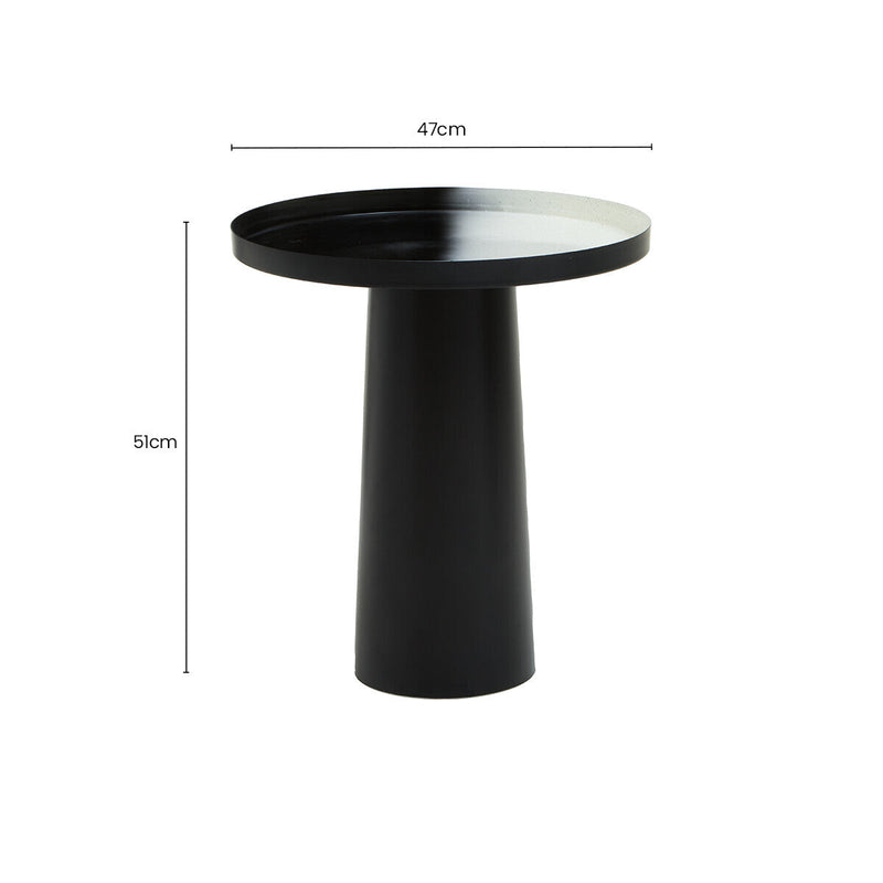 Black and White Round Metal Top Side Table with Black Pedestal Base | Ramus