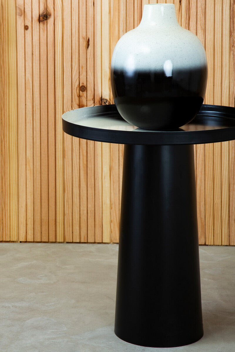 Black and White Round Metal Top Side Table with Black Pedestal Base | Ramus