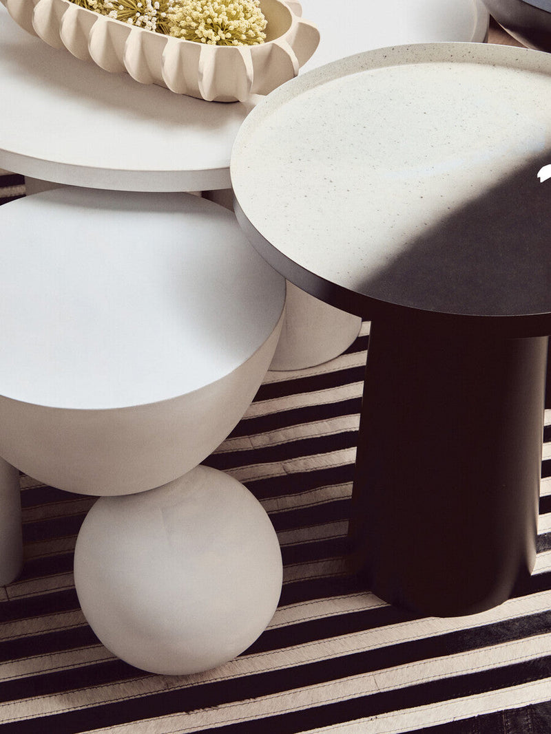 Black and White Round Metal Top Side Table with Black Pedestal Base | Ramus
