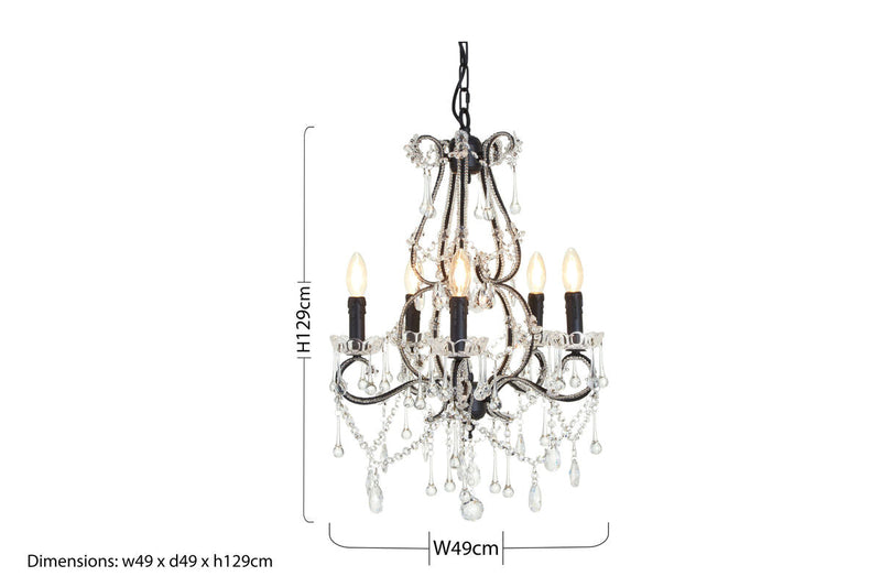 5 Bulb Crystal Glass Chandelier | Kensington Townhouse