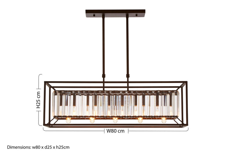 5 Bulb Dark Bronze and Glass Ceiling Light | Akiko