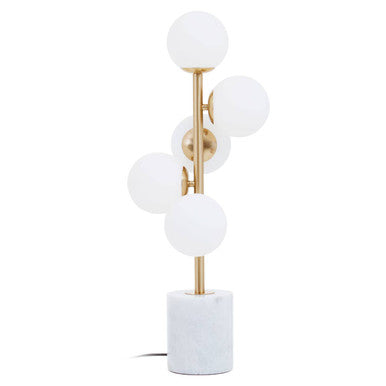 White Marble and Brushed Brass 5 Bulb Table Lamp | Abira