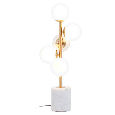 White Marble and Brushed Brass 5 Bulb Table Lamp | Abira