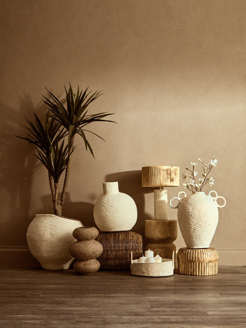 Natural Papier Mache Table Lamp with Natural Raffia Shade | Carta