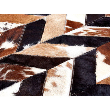 Bosie Large Brown Hair on Leather Chevron Patchwork Rug | Safira