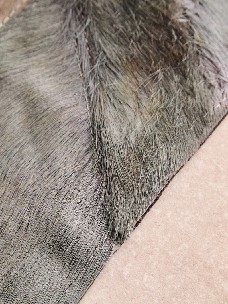 Bosie Small Grey Hair on Leather Chevron Patchwork Rug | Safira