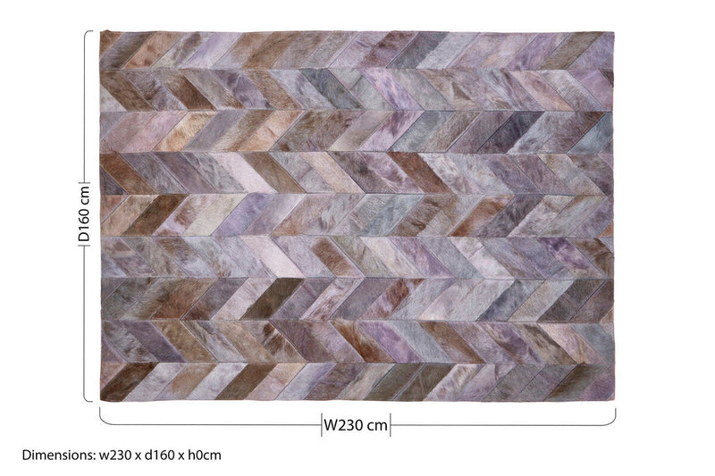 Bosie Large Grey Hair on Leather Chevron Patchwork Rug | Safira