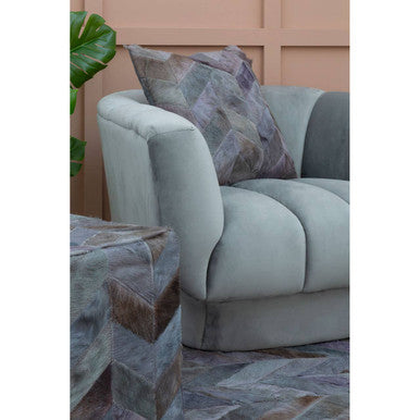 Bosie Large Grey Hair on Leather Chevron Patchwork Rug | Safira