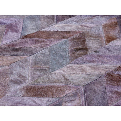 Bosie Large Grey Hair on Leather Chevron Patchwork Rug | Safira