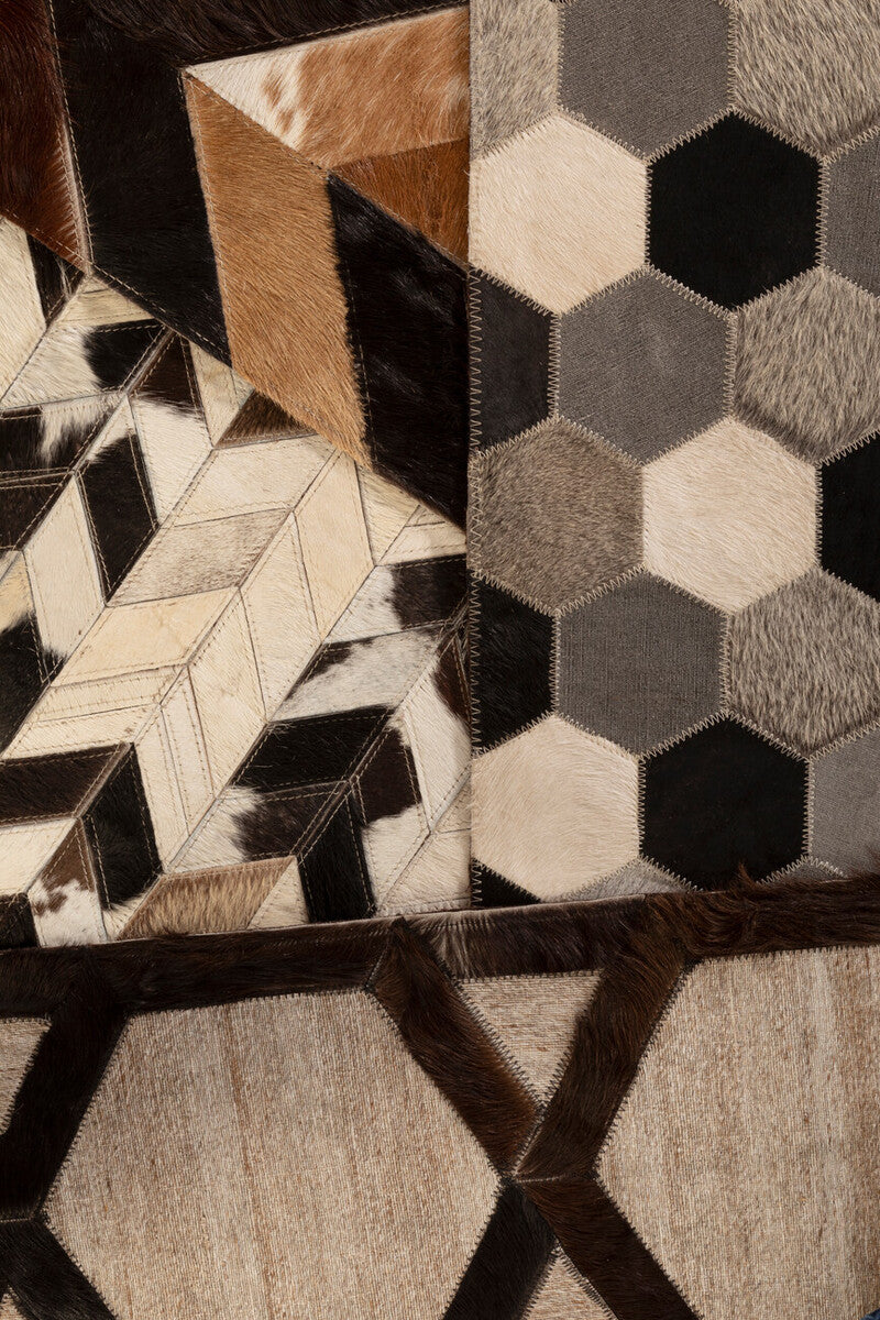 Bosie Large Hair on Leather Chevron Patchwork Rug | Safira