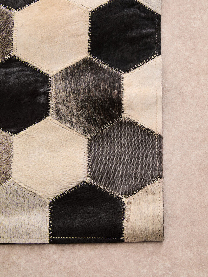 Bosie Large Hair on Leather Hexagon Patchwork Rug | Safira