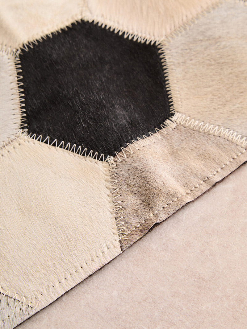 Bosie Large Hair on Leather Hexagon Patchwork Rug | Safira