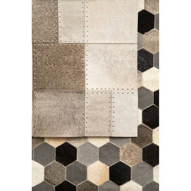 Bosie Large Hair on Leather Hexagon Patchwork Rug | Safira