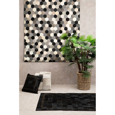 Bosie Large Hair on Leather Hexagon Patchwork Rug | Safira