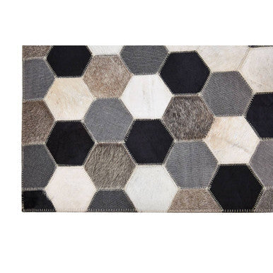 Bosie Large Hair on Leather Hexagon Patchwork Rug | Safira