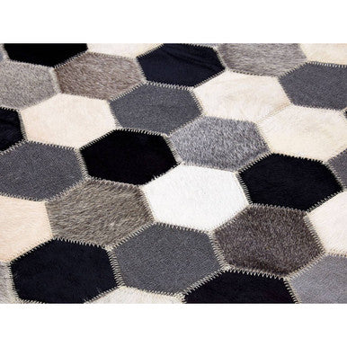 Bosie Large Hair on Leather Hexagon Patchwork Rug | Safira