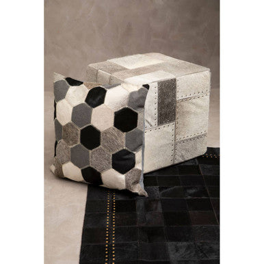 Bosie Small Black Hair on Leather Patchwork Rug with Gold Studs | Safira