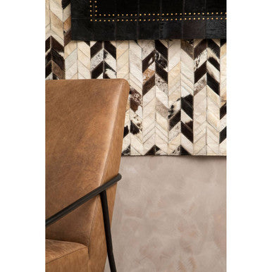 Bosie Small Black Hair on Leather Patchwork Rug with Gold Studs | Safira