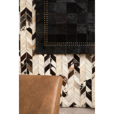 Bosie Small Black Hair on Leather Patchwork Rug with Gold Studs | Safira